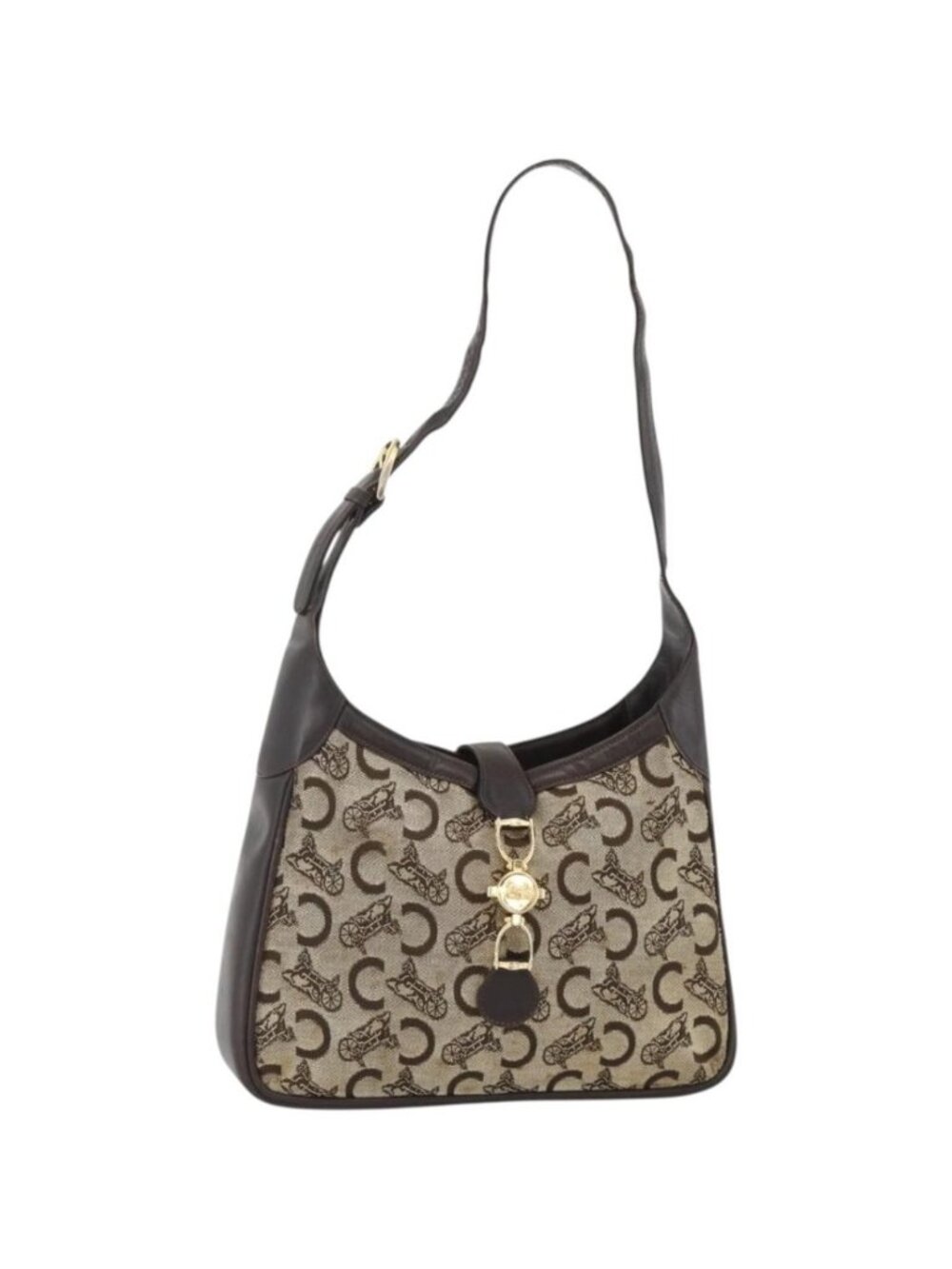 CELINE C Sulky Shoulder Bag Canvas Beige Gold